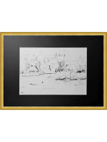 Картина, графика в паспарту 21х30 см на стену для интерьера "Берег реки Осетр"