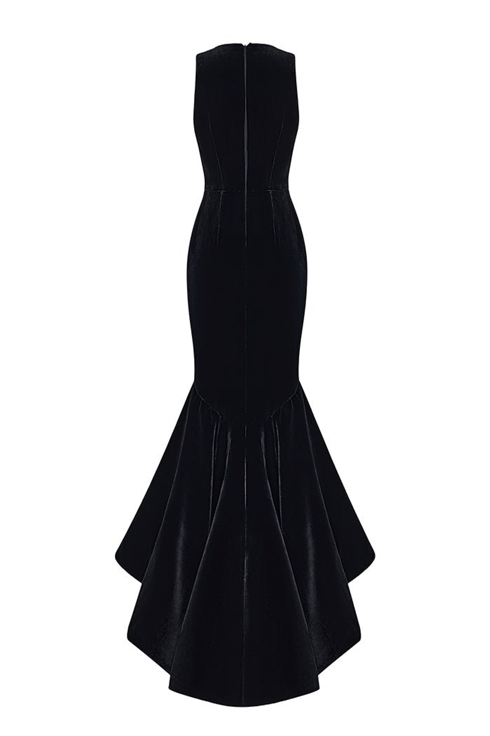 Платье макси из бархата с воланом