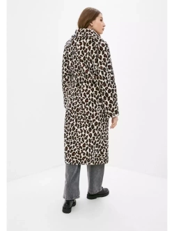 Шуба женская чебурашка тедди из шерсти мериноса, белый леопард, SilverFox