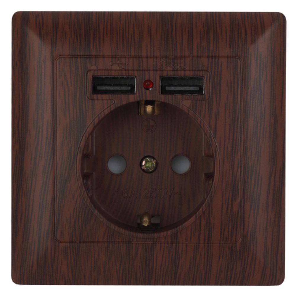 4-410-10 Intro Розетка P+E Schuko со шторками, 16А-250В + 2хUSB, СУ, Solo, венге