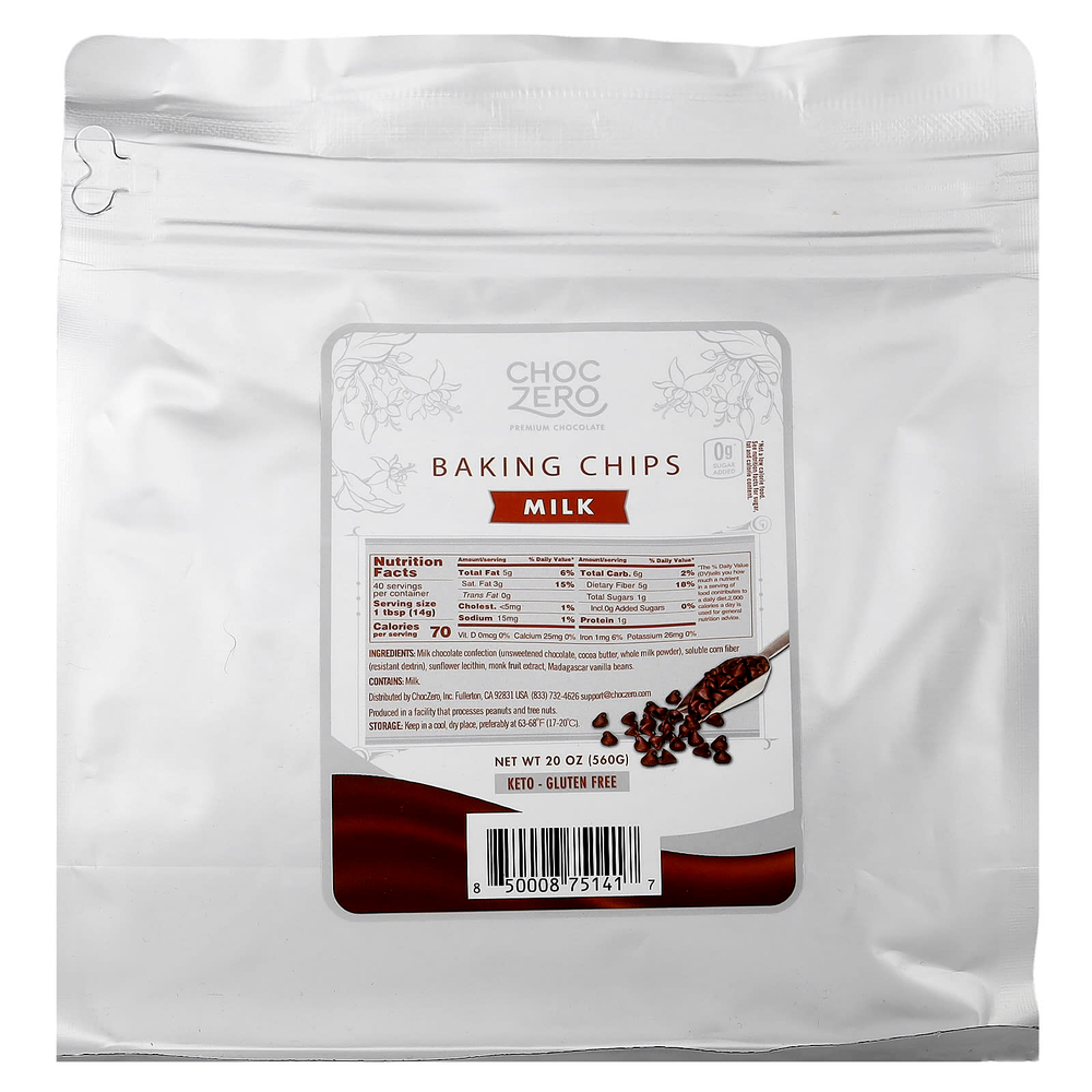 ChocZero, Чипсы для выпечки, молоко, 560 г (20 унций)