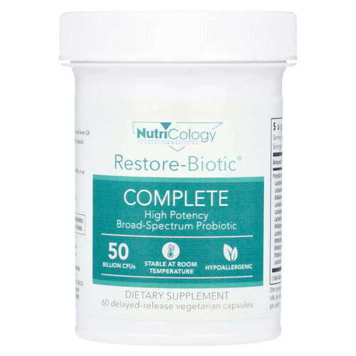 Nutricology, Restore-Biotic® Complete, 50 млрд КОЕ, 60 вегетарианских капсул с отсроченным высвобождением