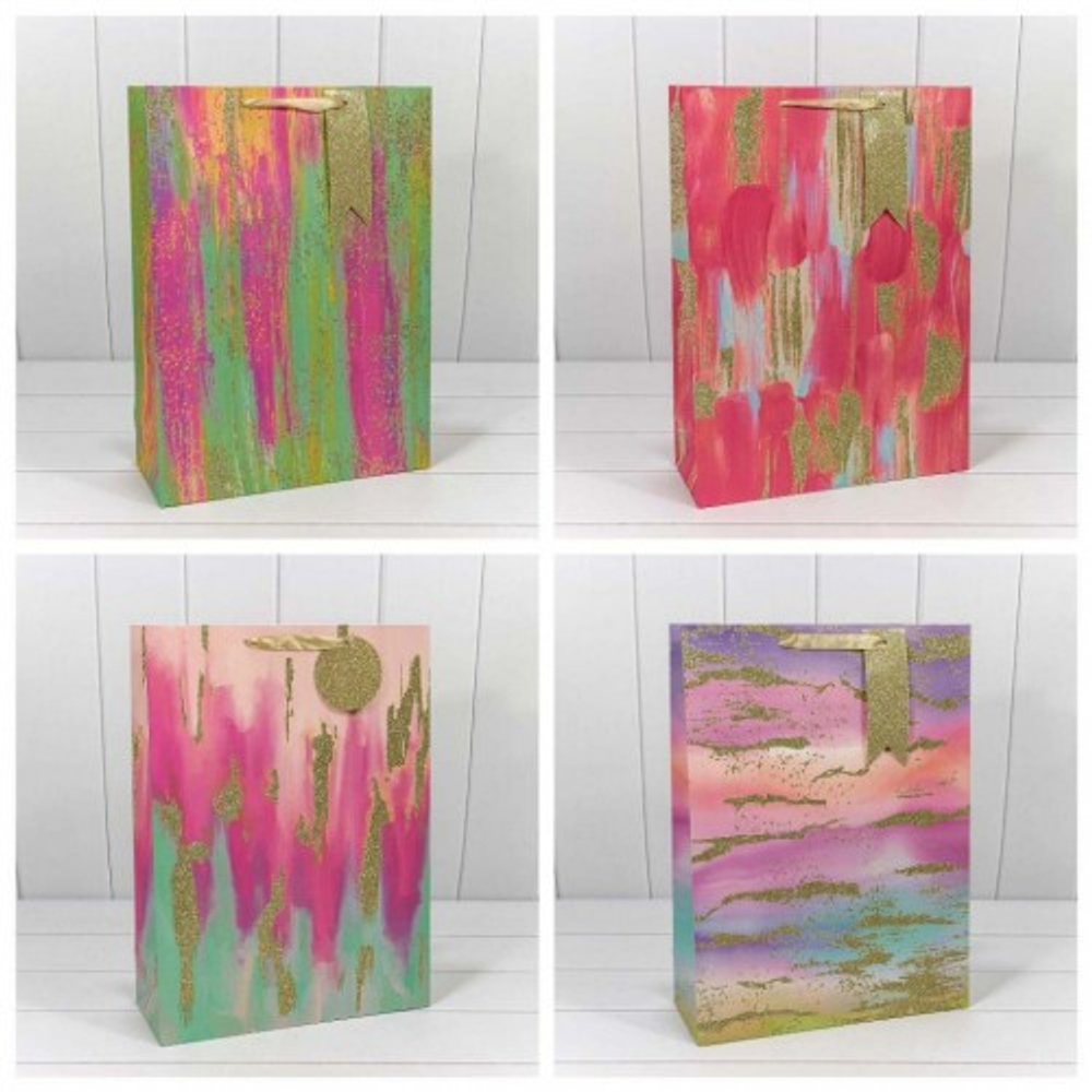 Пакет подарочный 33х45х13см "Акварель" с блёстками (Микс)