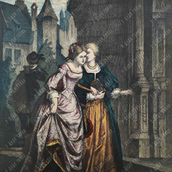 Подслушивающий. Гравюра на металле, акварель. Дрезден, 2-я пол. XIX в.