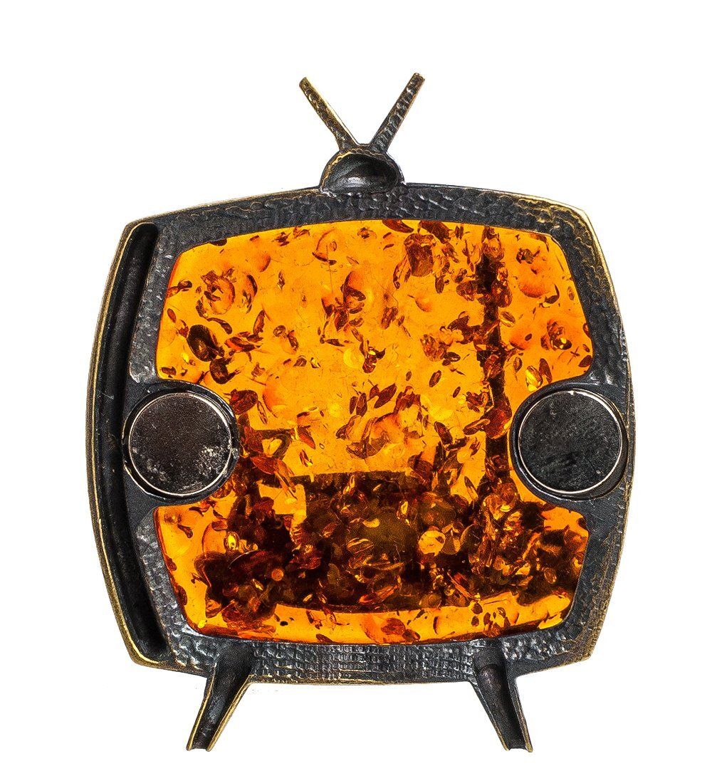 AM-1105 Магнит «Телевизор Останкино» (латунь, янтарь)