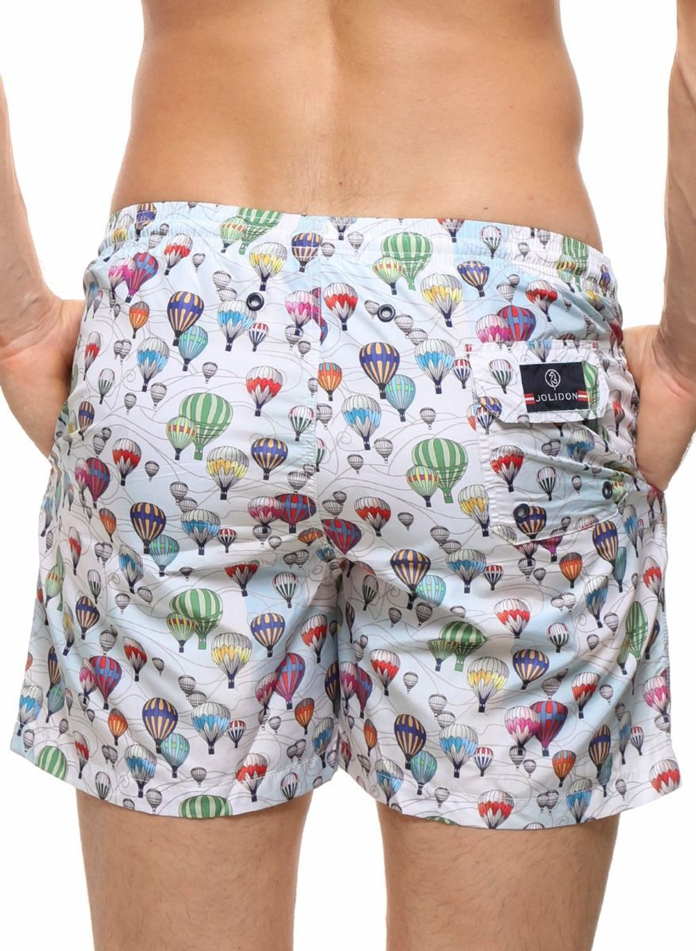 Мужские пляжные шорты с принтом в виде воздушных шаров (Размер: XL) (Цвет: белый)