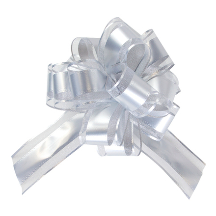 Текстильный бант Шар, Широкая полоса, Серебро, Металлик, 15 см, 1 шт.