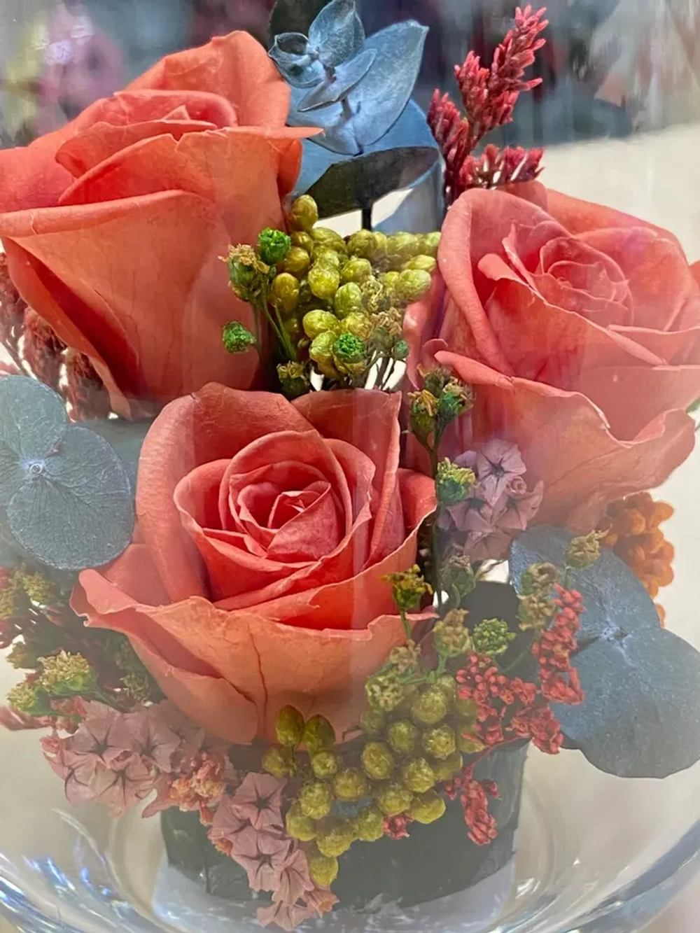 натуральные кустовые розы в стекле, вакуум*