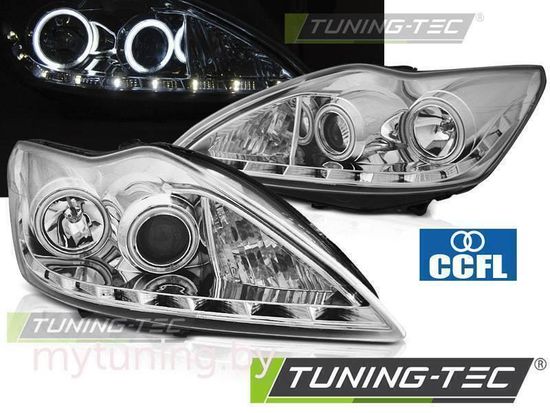 Передние фары Angel Eyes для Ford Focus II (08-11) CCFL хромированные