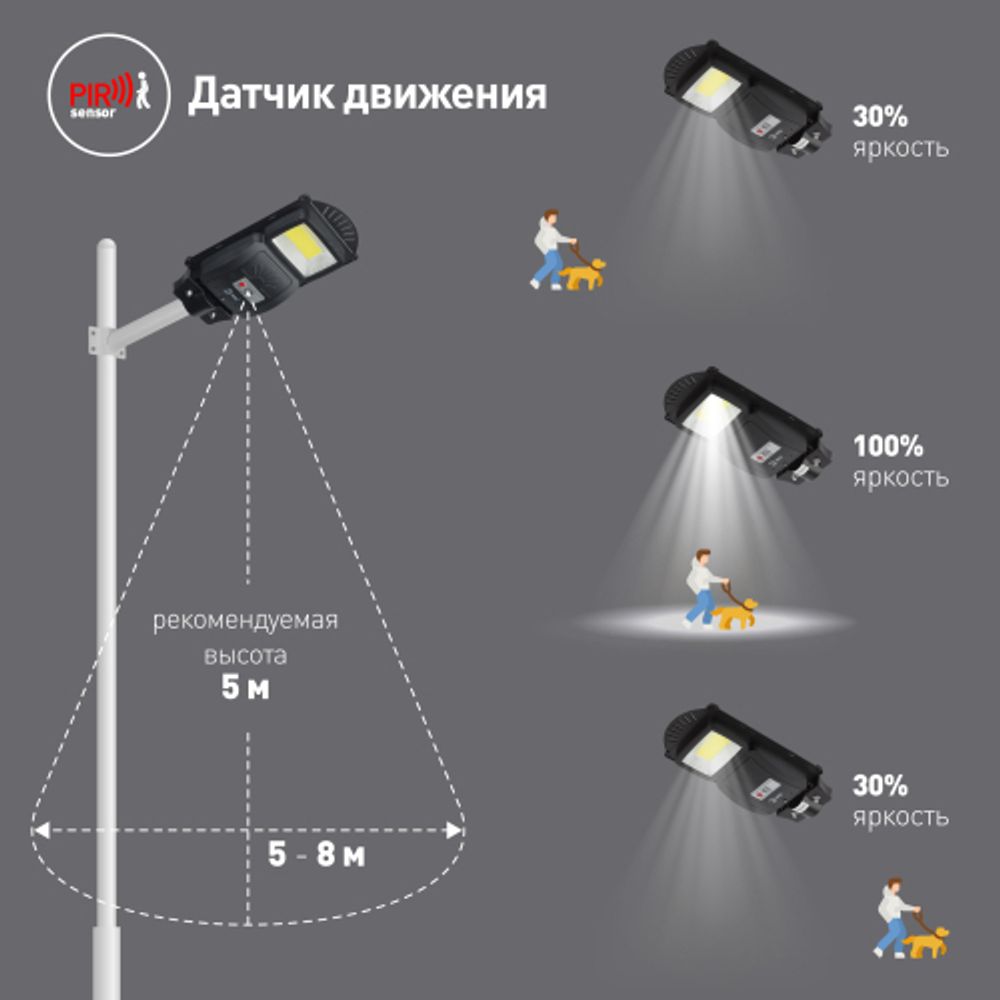 ЭРА Консольный светильник на солн. бат.,COB,20W,с датч. движения, ПДУ, 450 lm, 5000K, IP65