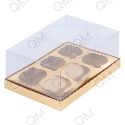 Коробка под капкейки с пластиковой крышкой 235*160*100 мм (6) (золото) ПРЕМИУМ, 50шт