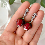 LEFIREL' Серьги серебряные женские "Алета" с цветами из муранского стекла / ювелирные украшения из родированного серебра 925