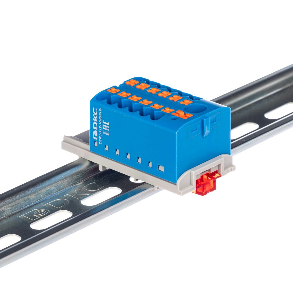 Блок распределительный с верт. адаптером на рейки шириной 15/35мм, зажим push-in, 1 ввод 6 кв.мм, 12 точек подключения 2,5 кв.мм, синий