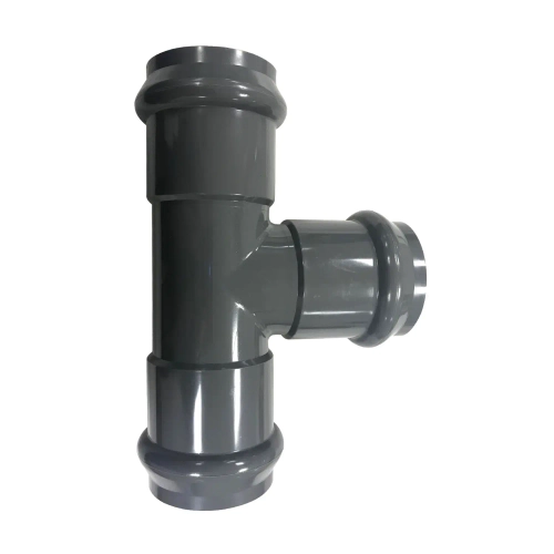 Тройник напорный НПВХ 125 равнопроходной 90° раструбный под уплотнительное кольцо, цвет серый (Россия)