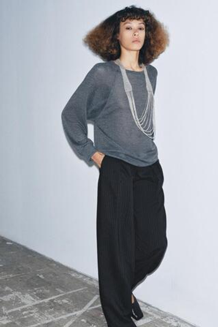 ZARA ДЖЕМПЕР В СТИЛЕ РУСТИК С ДЛИННЫМИ РУКАВАМИ, АНТРАЦИТОВО-СЕРЫЙ