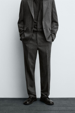 ZARA КОСТЮМНЫЕ БРЮКИ ИЗ РЕЛЬЕФНОЙ ТКАНИ С ШЕРСТЬЮ — LIMITED EDITION, АНТРАЦИТОВО-СЕРЫЙ