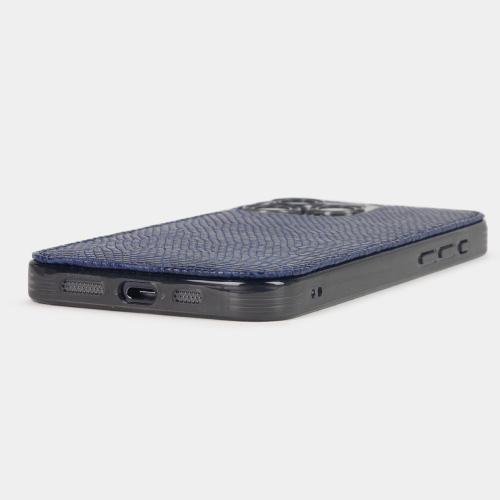Чехол для iPhone 15 Pro Max из кожи ящерицы, синего цвета