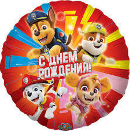 Шар (18""/46 см) Круг, Щенячий Патруль, Дружная команда, Красный, 1 шт. в упак. Е39
