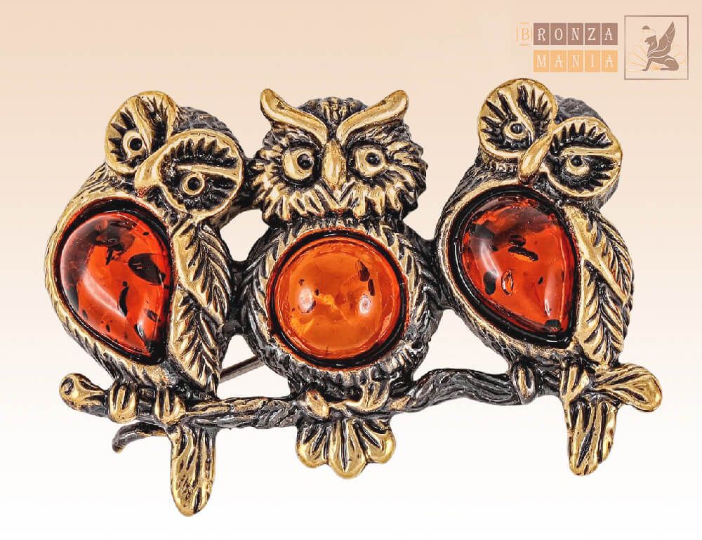 брошь Совушки Трио