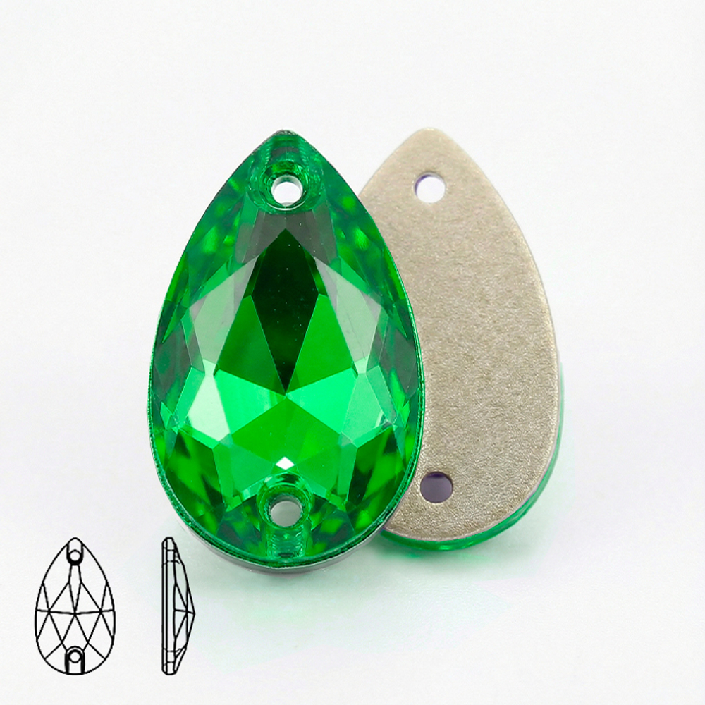 Стразы пришивные из стекла, цвет Peridot, форма Teardrop / Pear