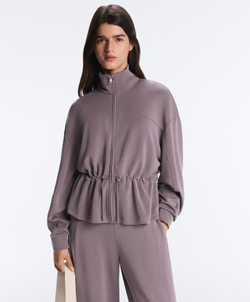 Oysho Мягкая куртка с регулируемой талией и высоким воротником, серо-сиреневый