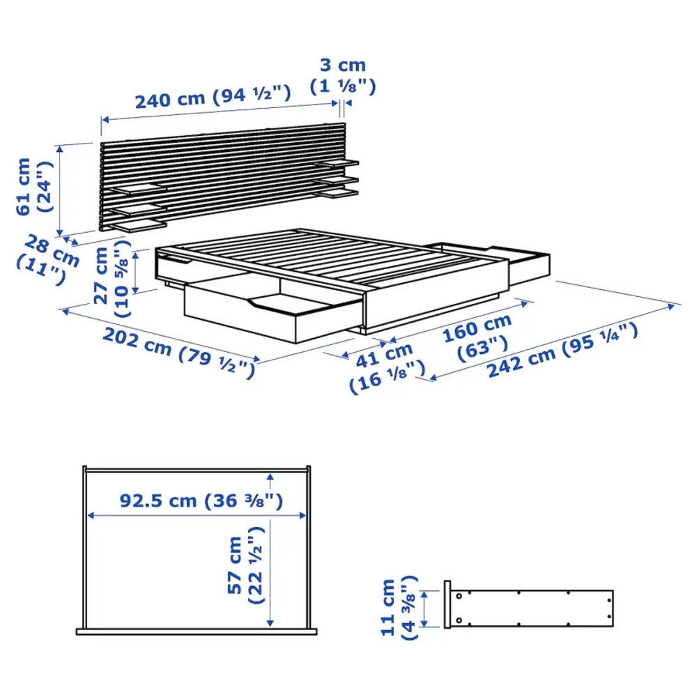 Основание двуспальной кровати - IKEA MANDAL, 200х160 см, береза/белый, МАНДАЛЬ ИКЕА