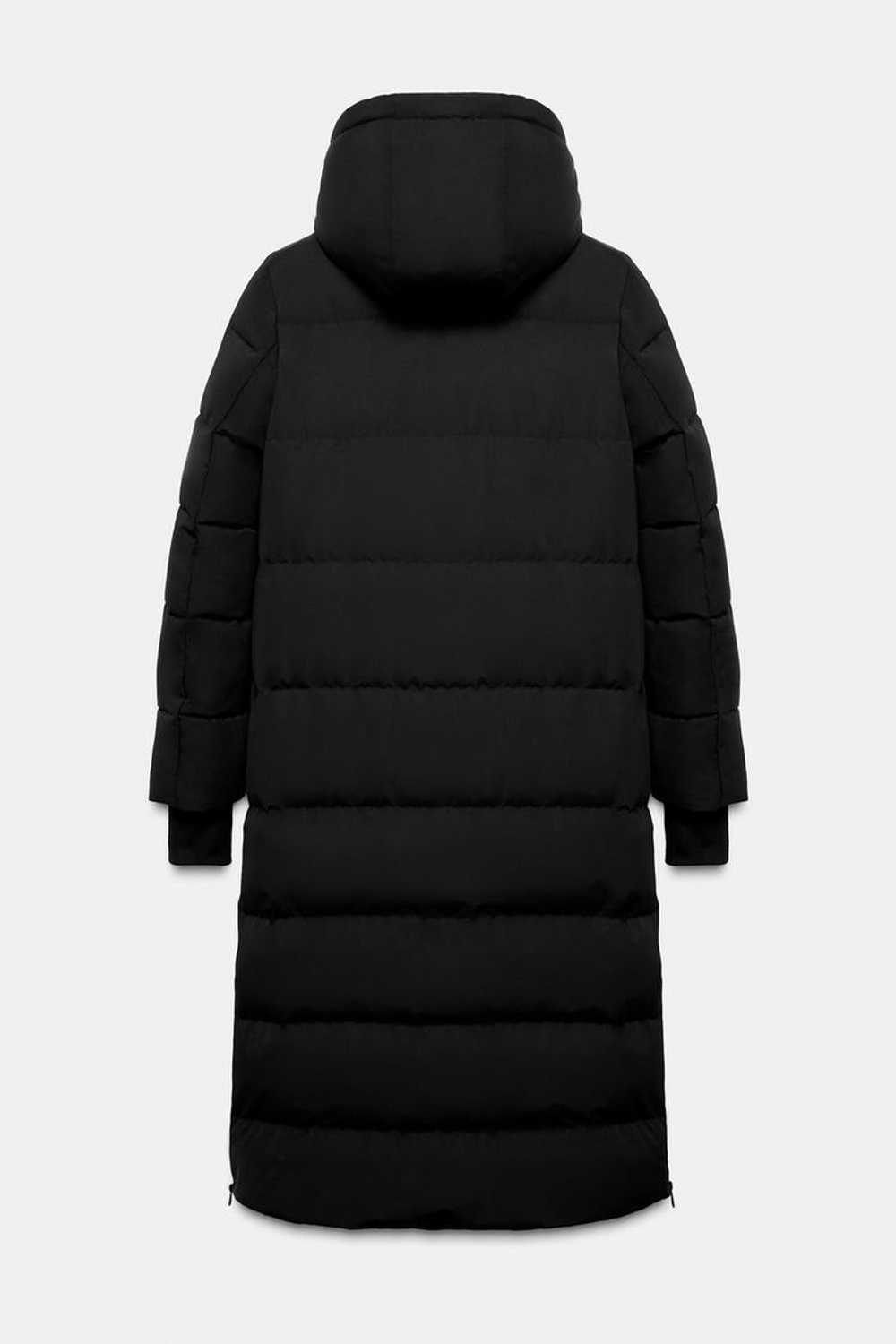 ZARA УДЛИНЕННЫЙ ПУХОВИК С КАПЮШОНОМ WATER REPELLENT WINDPROOF, ЧЕРНЫЙ