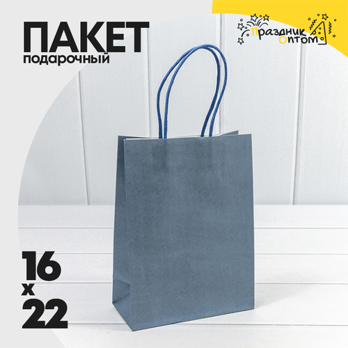 Пакет подарочный 16х22х8см (Синий, Крафт)