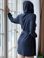 Женский халат-кардиган с капюшоном (Размер: M) (Цвет: синий)