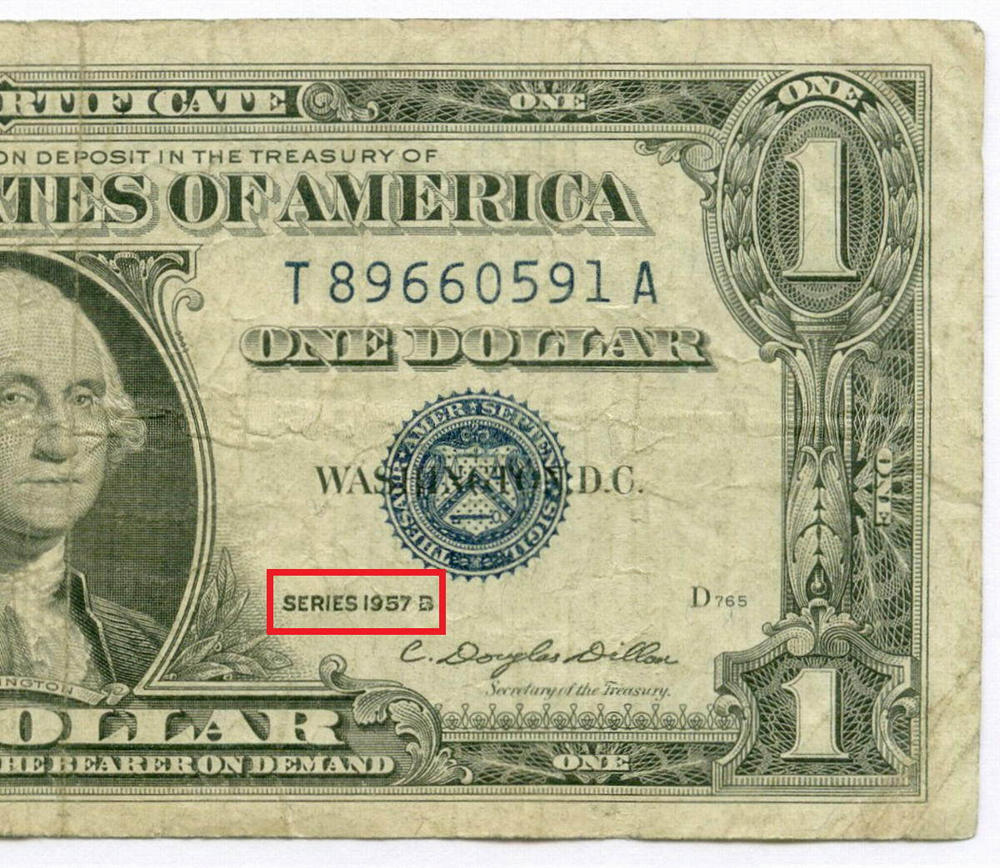 Банкнота США 1 доллар (серебряный сертификат) 1957B T 89660591 A. F