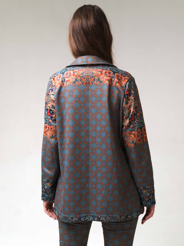 Трикотажный жакет "Сказочный лес", по мотивам фламандского гобелена 16 века, выполненного в технике мильфлёр