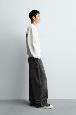 ZARA ТОЛСТОВКА С ПРИНТОМ И НАДПИСЬЮ, ЖЕЛТОВАТО-БЕЛЫЙ