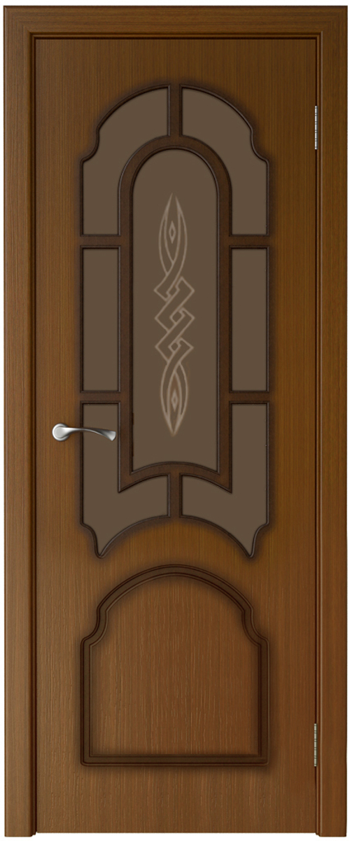 Межкомнатная дверь Стиль / Цвет Орех / Остекление "Матовое бронзовое с рис." / Двери Верда