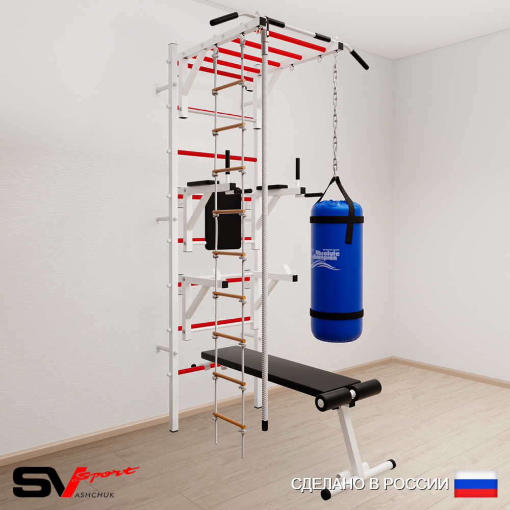 Шведская стенка Sv Sport 5652 (Турник рукоход/Брусья/Стойка/Скамья/Канат/Лестница/Цепь/Мешок 22кг)