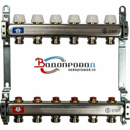 Коллектор Stout 1" x 3/4" на 6 контуров для радиаторного отопления (нерж. сталь) SMS-0922-000006