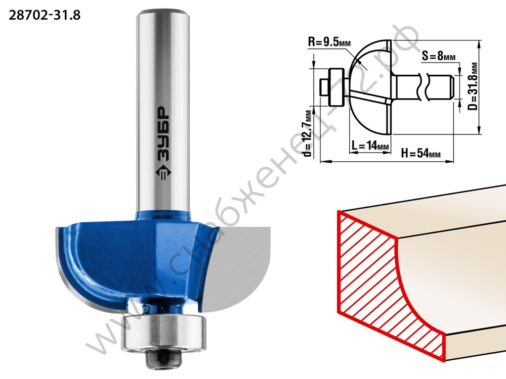 ЗУБР 31,8x14мм, радиус 9.5мм, фреза кромочная калевочная №2