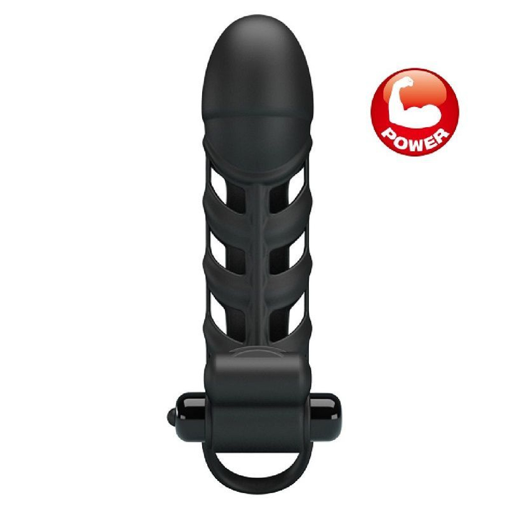Черная насадка на пенис с вибропулей Penis Sleeve II - 18,8 см.