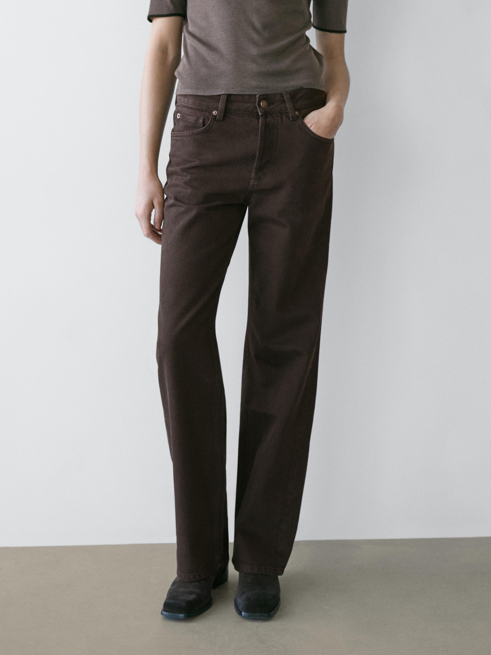 Massimo Dutti Джинсы с широкими штанинами, шоколадный