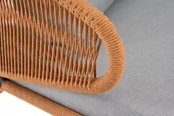 "Милан" диван 2-местный плетеный из роупа, каркас алюминий светло-серый (RAL7035) муар, роуп оранжевый меланж круглый, ткань светло-серая