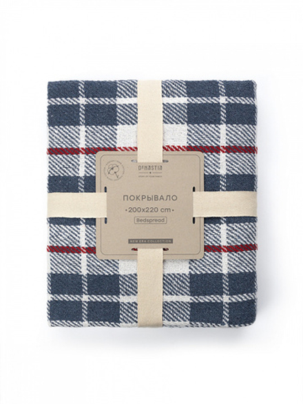 Покрывало DeNASTIA клетка 200x220 хб100% синий/белый Индия