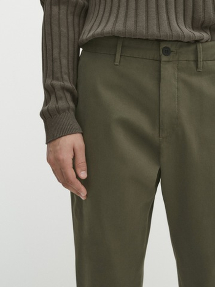Massimo Dutti Зауженные брюки чинос из трикотина, хаки