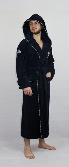 Халат  мужской с капюшоном 2870 синий Nusa