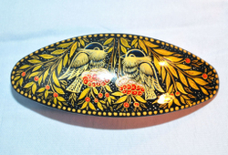 Заколка с ручной росписью Палех "Птички" №1