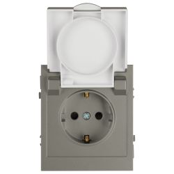 Розетка ЭРА Arktik 16-2103-07 с заземлением 2P+E Schuko со шторками с крышкой 16А-250В титан | Эра Arktik