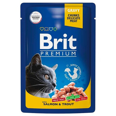 Brit Premium консервы для кошек с лососью и форелью в соусе 85 г (пакетик)