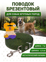 Поводок для собак крупных пород «Мой Бро», цвет хаки, 7 метров (лейбл)