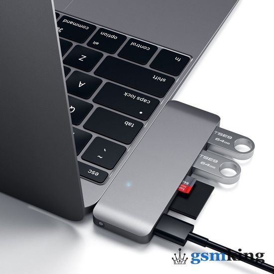Satechi Type-C USB 3.0 Passthrough Hub (Type-C to 2 x USB 3.0 ports + SD card slot + Micro SD card + USB Type-C) Space Gray ST-TCUPM