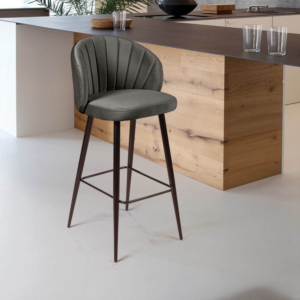 Стул барный Mont Blanc, бархат антрацит 14 / черный конус