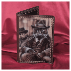 Кожаная обложка на паспорт «Кот гангстер»