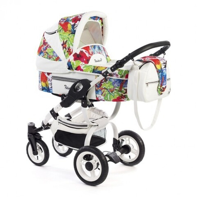 Детская коляска-люлька Reindeer City Lily люлька+автокресло, эко-кожа  (Белый-разноцветный)